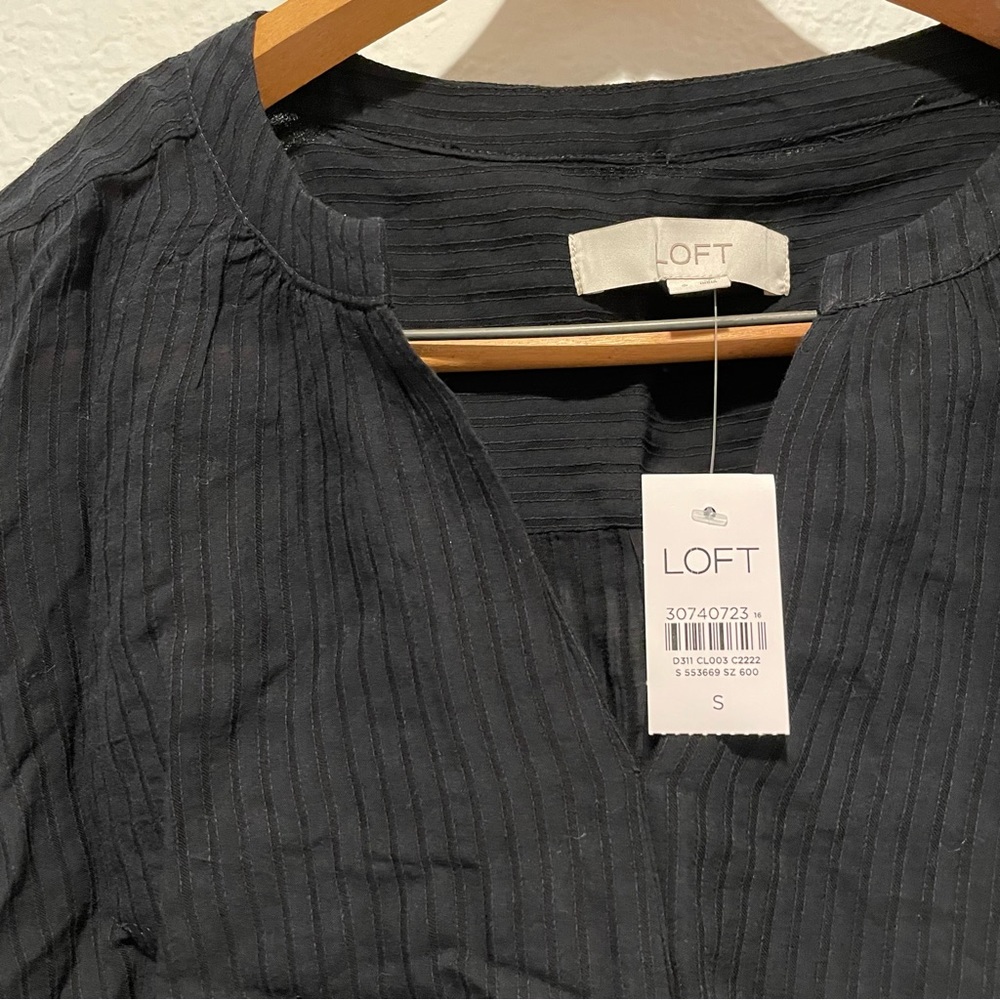 LOFT Long-sleeve Split Neck Textured Tunic Blouse